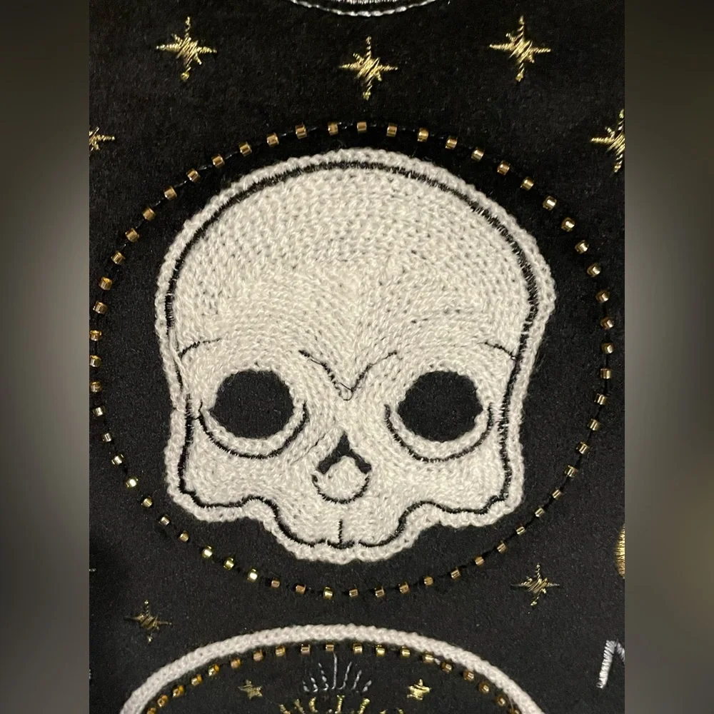 BOO COVETED HOME NWT Ouija Skull Celestial Moth Black Pillow Beads & Embroidery